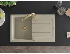 Mexen Bruno, 1-komorový granitový drez 795x495x200 mm a drezová batéria Savita, béžová, 6513-69-672601-50