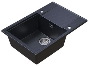 Sink Quality Sink55, kuchynský granitový drez 680x460x215 mm + chrómový sifón, čierna škvrnitá, SKQ-SINK.B.1KDO.X