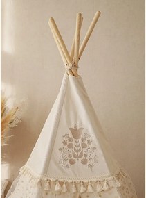Boho stan teepee s volánikmi a výšivkou béžový