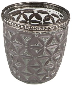 Šedý sklenený svietnik na čajovú sviečku so ozdobným lemom - Ø 7*7 cm