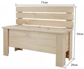 MALÁ DREVENÁ LAVIČKA S ÚLOŽNÝM PRIESTOROM B-12 surová 54x71x29