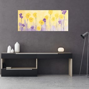 Obraz - Fialové a žlté kvietky (120x50 cm)