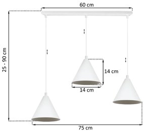 Závesné svietidlo Soho, 3x biele kovové tienidlo, (fi 14cm)