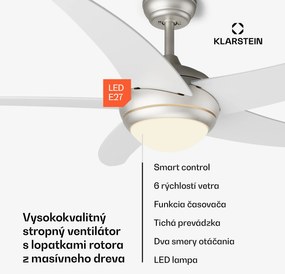 Klarstein Bolero 2 v 1 Smart, stropný ventilátor, Ø 132 cm, svetlo 55 W, diaľkové ovládanie, ovládanie cez aplikáciu, 2 smery chodu