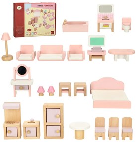 KIK Drevený nábytok do domčeka pre bábiky KIK, 22 ks