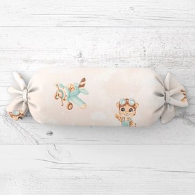 Biante Detský vankúš valec bonbon Sandra SA-686 Levíčatá s lietadielkami na svetlo béžovom 15x100 cm