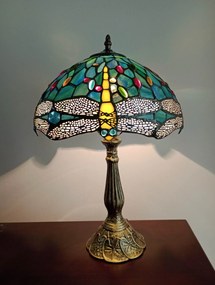 Tiffany stolná lampa Dragonflyazur 127Huizhou Oufu Lighting v48xš30,sklo/kov,40W