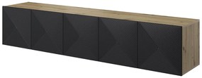 Závesná TV skrinka Asha 200 cm - artisan / čierny mat