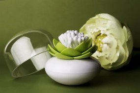 Stojanček na vatové tyčinky Qualy Lotus Cotton Bud, biely-zelený