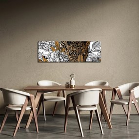 Obraz - Leopard medzi kvetmi (s hodinami) (90x30 cm)