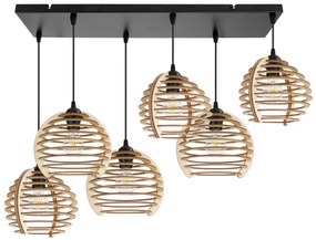 Závesné svietidlo Timber, 6x drevené tienidlo, n