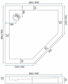 Rea Diamond, sprchovací kút 80x80x195 cm, 6mm číre sklo, čierny profil + biela sprchová vanička, KPL-06900