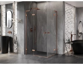 Mexen Lunar, L Duo výklopný sprchový kút 100 x 85 cm, 8mm číre sklo, profil medená matná, 834L-100-085P-65-00