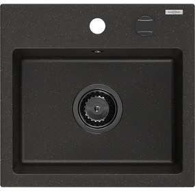 Mexen Milo, granitový drez 435x410x171 mm, 1-komorový, čierna-zlatá metalíza s čiernym sifónom, 6505441000-75-B