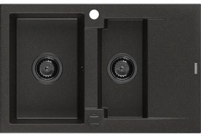 Mexen Gaspar, granitový drez 737x475x177 mm, 1,5-komorový, čierna-zlatá metalíza s čiernym sifónom, 6507731505-75-B