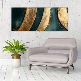 Obraz - Zelená abstrakcia so zlatom I. (120x50 cm)