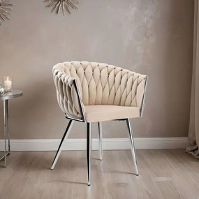 Jedálenská stolička COFTON zamatová, strieborná / béžová