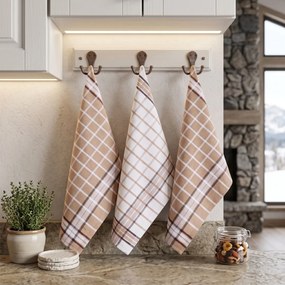 Kuchynské utierky Bistro Beige Mix Dark 50 × 70 cm – 3 ks