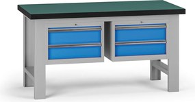 Pracovný stôl do dielne G8, 1500 x 750 x 800 mm, 2x kontejner, 4 zásuvky, modrá