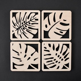 Drevené podpivníky - Set 4 ks monstera | DUBLEZ