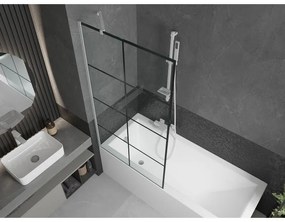 Mexen Next, vaňová zástena 1-krídlová 90 x 150 cm, fixné krídlo, 6 mm číre sklo s čiernym vzorom, biely profil, 895-090-000-00-77-20
