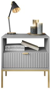 NOČNÝ STOLÍK VIGGO ŠEDÝ + ZLATÝ PODSTAVEC