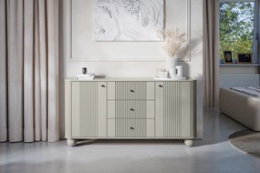 Komoda so zásuvkami Vesper 160 cm - kašmír / čierne úchytky / guľaté nohy