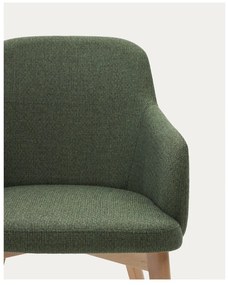 Tmavozelené čalúnené jedálenské kreslo s podrúčkami Nelida – Kave Home