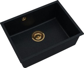 Sink Quality Crypton 60, kuchynský granitový drez 535x400x205 mm + zlatý sifón, čierna škvrnitá, SKQ-CRY.B.1KBO.60.XG