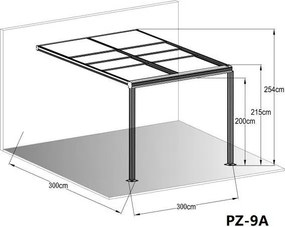 Hliníková pergola BestBerg PZ-9A / 9 m² / antracit/sivá