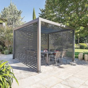 DEOKORK Záhradný hliníkový altánok elektrický MEGAN 4x3 m (grafit)