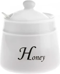 Dóza na med s lyžičkou Honey, biela keramika%
