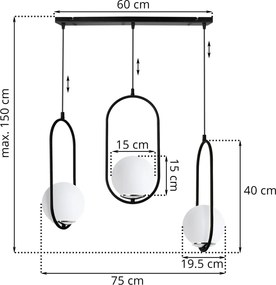Závesné svietidlo Florence, 3x biele sklenené tienidlo, b/ch, UI