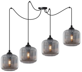 Závesné svietidlo Riffle Spider, 4x grafitové sklenené tienidlo