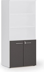 Kombinovaná kancelárska skriňa PRIMO WHITE, nízke dvere, 800 x 500 x 1781 mm, biela/grafit