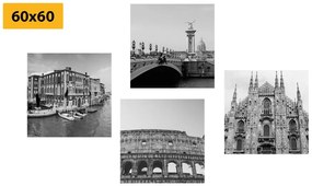 Set obrazov historické mestá v čiernobielom prevedení Varianta: 4x 40x40