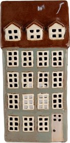 Šedý keramický svietnik na čajovú sviečku domček Amster Village - 15*11*30 cm