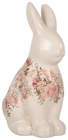 Béžová keramická dekorácia králik s ružami Rosien - 16*12*28 cm