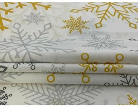 Vianočné bavlnené obliečky Vločky zlaté, 140 x 200 cm, 70 x 90 cm