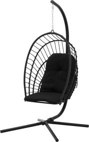 CH ERIS ČIERNA SKLADACIA ZÁVESNÁ STOLIČKA, VANKÚŠ – ČIERNY, RÁM – ČIERNY