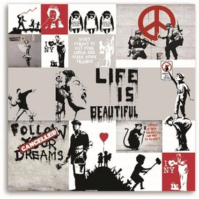 Gario Obraz na plátne Banksy mural - koláž diel streetartového umelca Rozmery: 50 x 50 cm