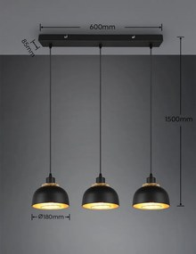 Závesné stropné osvetlenie Punch, čierno-zlatá, 3 svietidlá