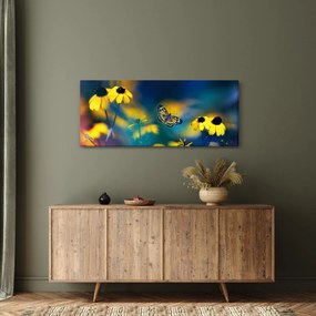 Obraz - Žltý motýľ s kvetmi (120x50 cm)