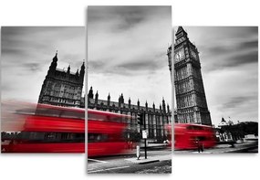 Obraz na plátně třídílný Červený londýnský autobus - 120x80 cm