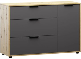 Komoda so zásuvkami Neston 1D/3DR - sivý grafit / dub wotan