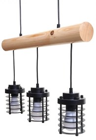 Závesné svietidlo H83 industrial, klietka 3 74208 - kov / drevo - Čierna