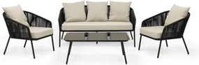 Záhradný nábytok na terasu – pohovka, kreslá a stolík Springos GF0116 čierno-béžová súprava