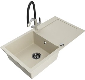 Mexen Leo, 1-komorový granitový drez 900x500x190 mm a drezová batéria Duo, béžová, 6501-69-671701-07-B