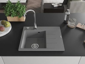 Mexen Ben, 1-komorový granitový drez 600x500x190 mm, ľavý+ chrómový sifón, šedá, 6522605000-71