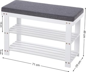 Bambusový botník, lavica na topánky, biely a šedý